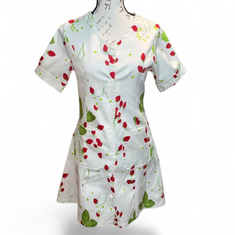 Strawberry Print Dress Korean Button Up Pockets Fairycore Small Kawaii Coquette